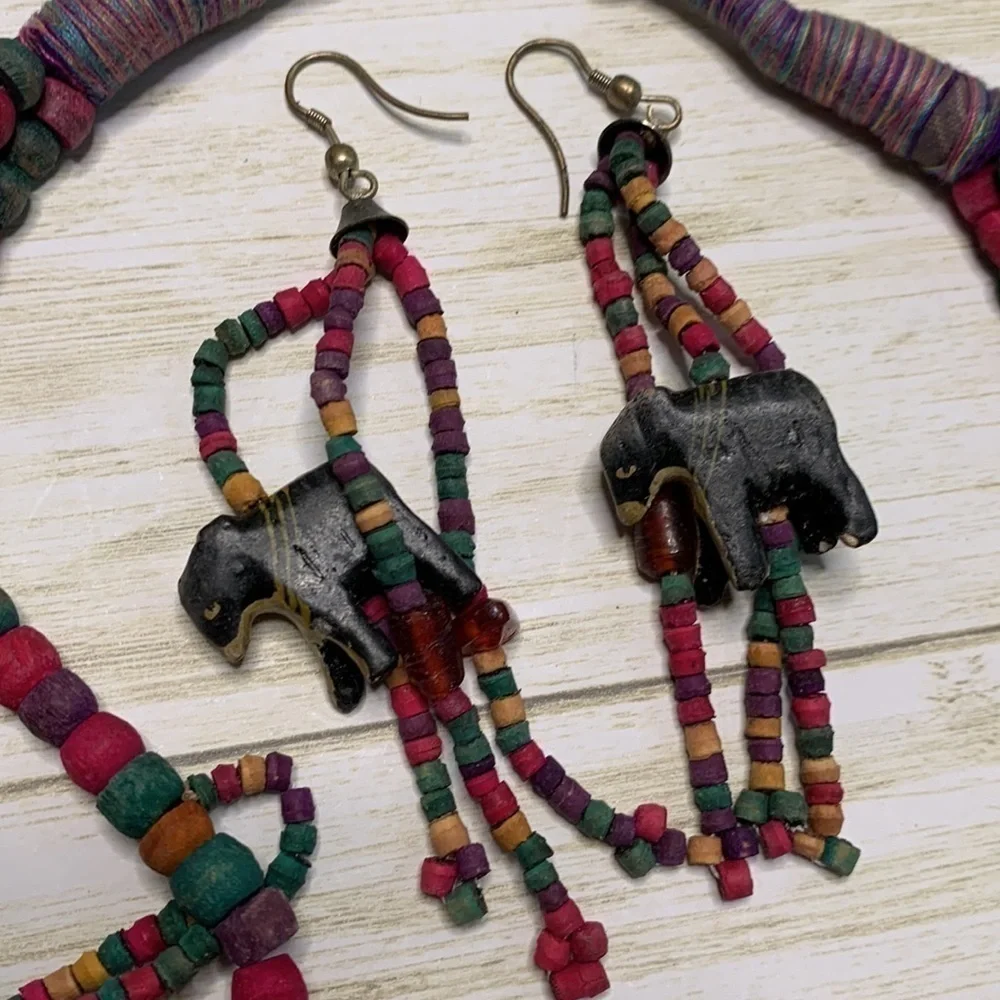 Vintage Tribal Necklace and Earrings Set - Picture 2 of 5